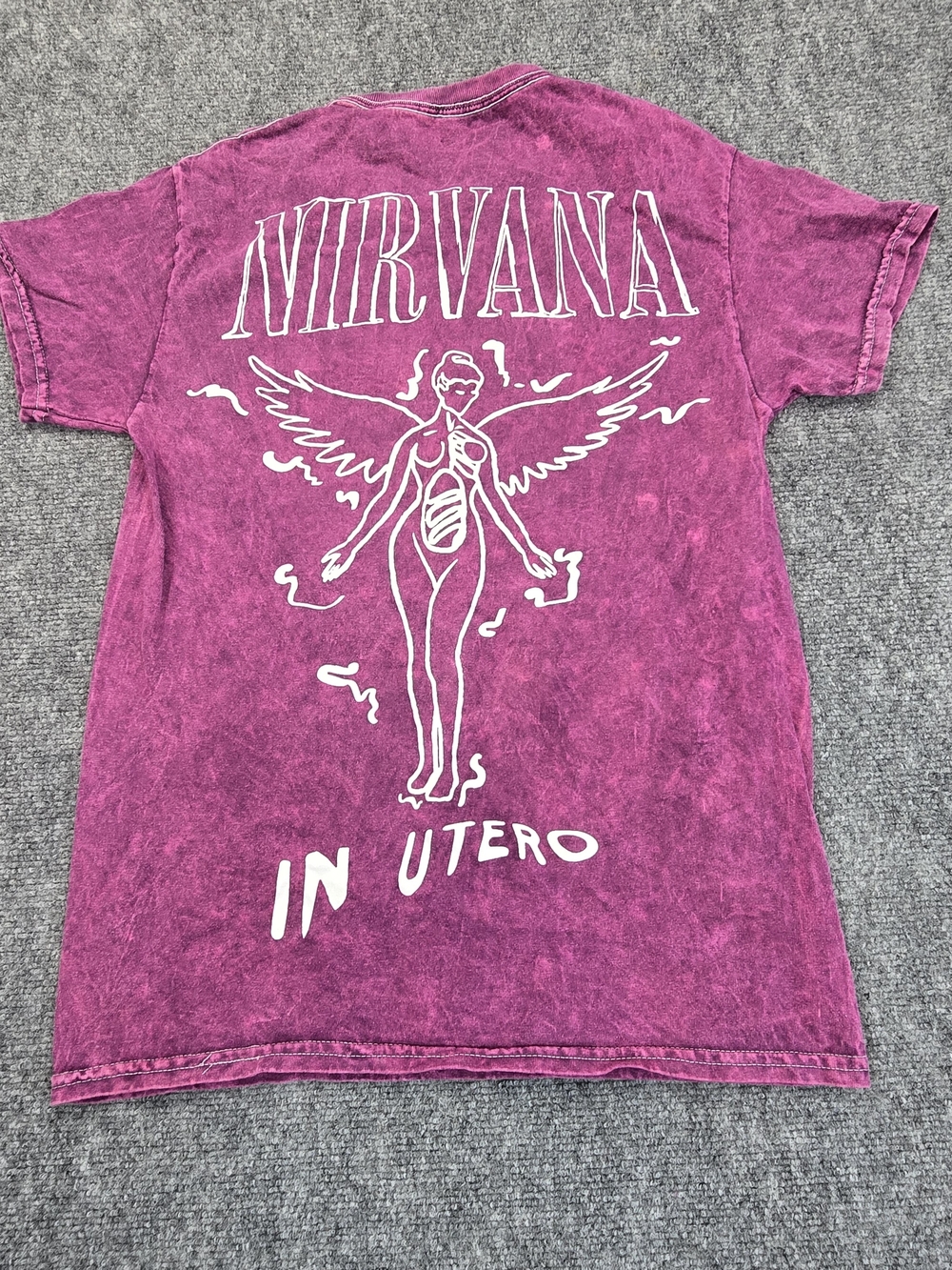 Nirvana In Utero T Shirt Womens S Pink Mineral Wash Angel Graphic Band Tee
